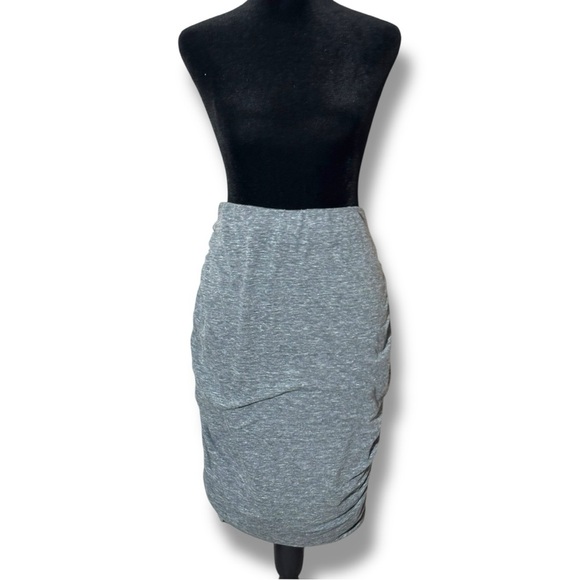 Old Navy Heather Gray Ruched Midi Bodycon Stretch Elastic High Waist Comfy Skirt - Picture 2 of 15